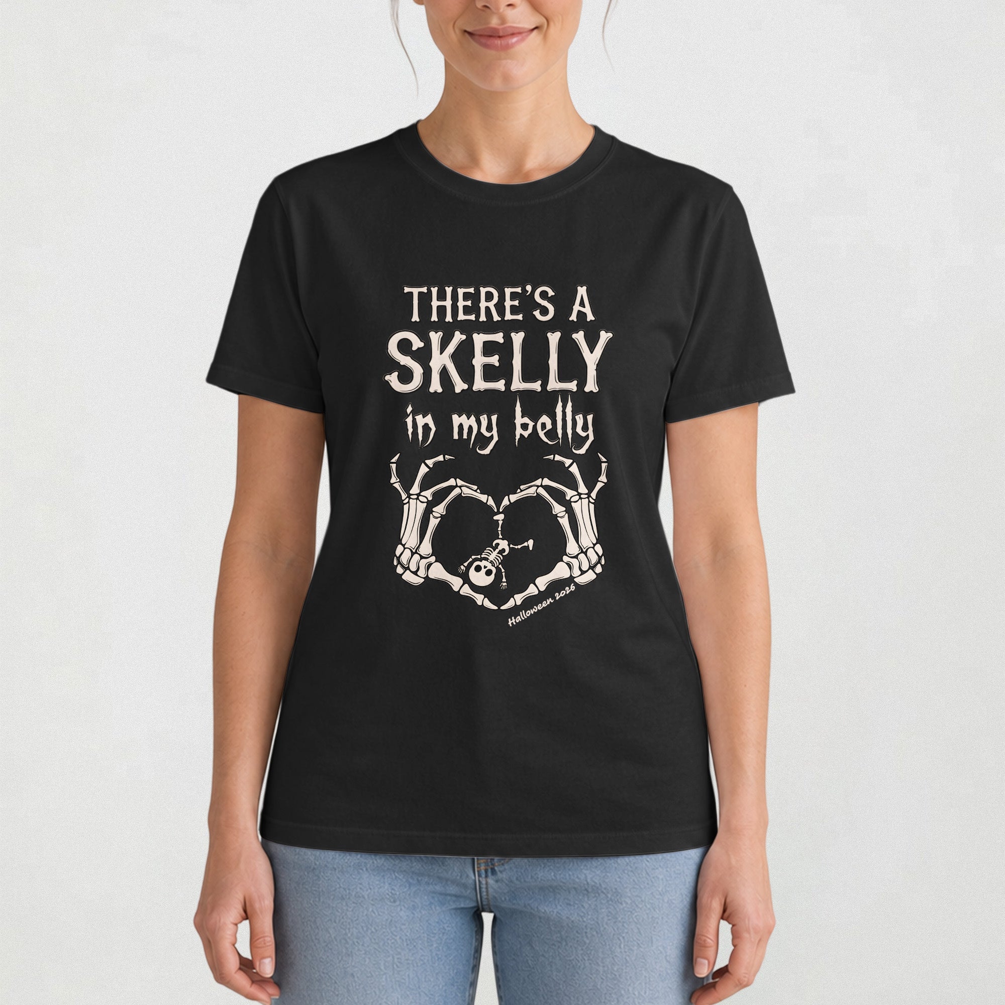 There_s_A_Skelly_In_My_Belly_Pregnancy_Announcement_Personalized_Shirt_4