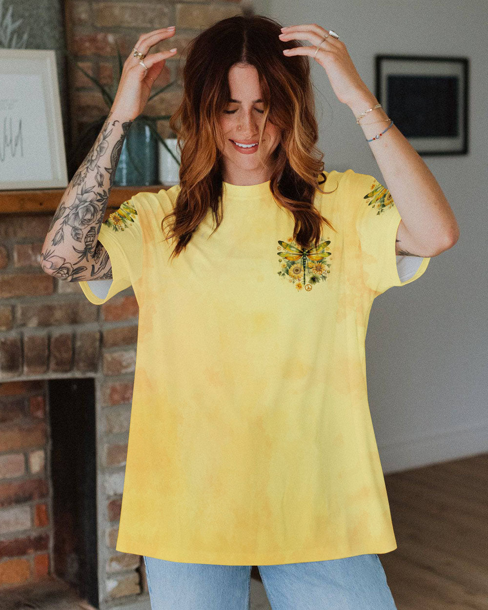 Those We Love Fly Beside Us Every Day Dragonfly and Sunflowers AOP Shirts _10_ 4vqMY