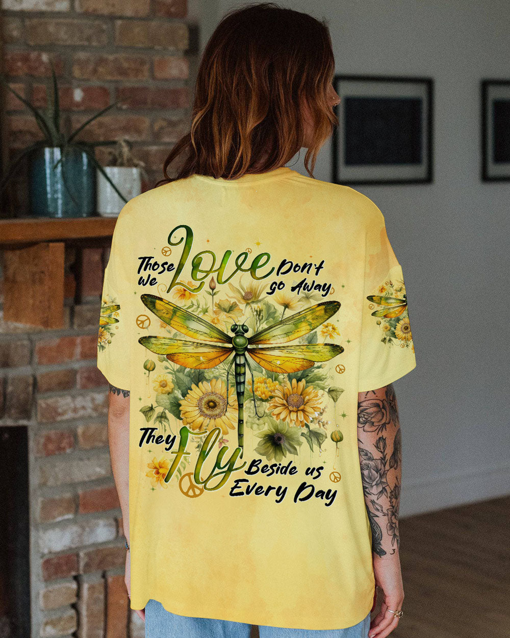 Those We Love Fly Beside Us Every Day Dragonfly and Sunflowers AOP Shirts _8_ cHYuZ