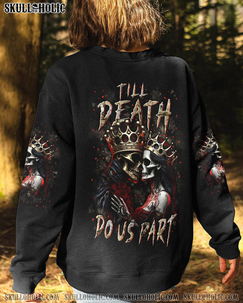 Till Death Do Us Part Gothic Skull Couple King and Queen Dark Love AOP Shirts _12_ uFfXf