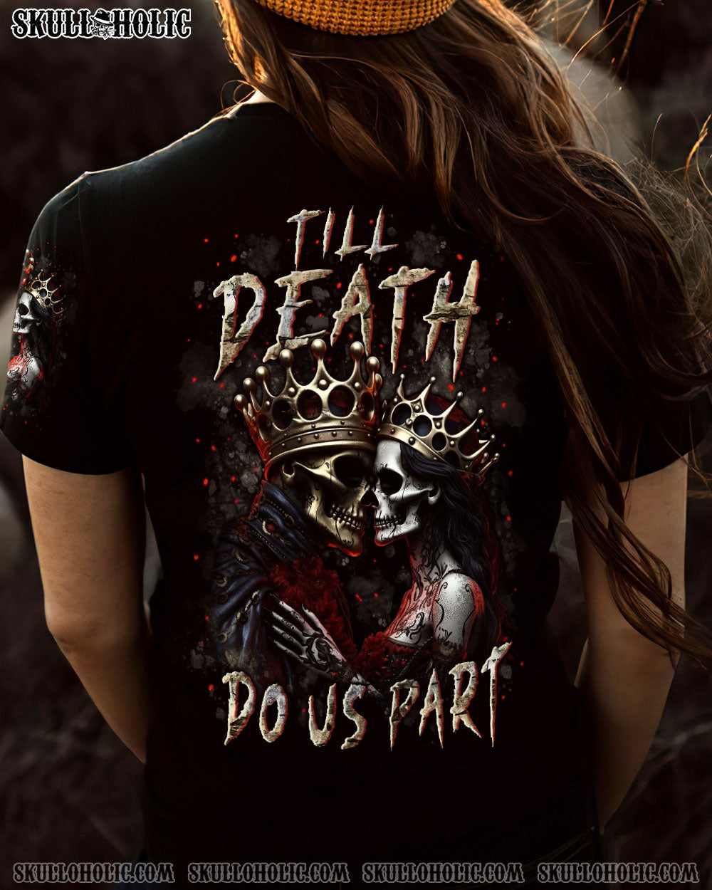 Till Death Do Us Part Gothic Skull Couple King and Queen Dark Love AOP Shirts _6_ ug5ak