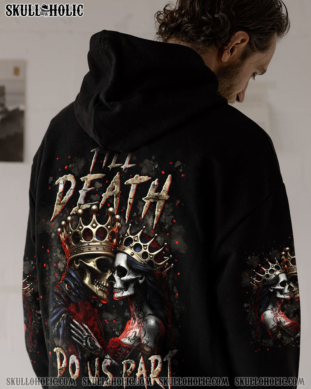 Till Death Do Us Part Gothic Skull Couple King and Queen Dark Love AOP Shirts _8_ W5ELw