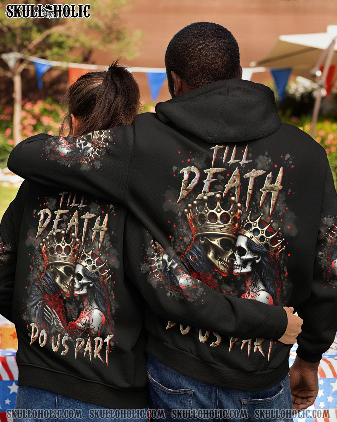 Till Death Do Us Part Gothic Skull Couple King and Queen Dark Love AOP Shirts _9_ 1k3mw