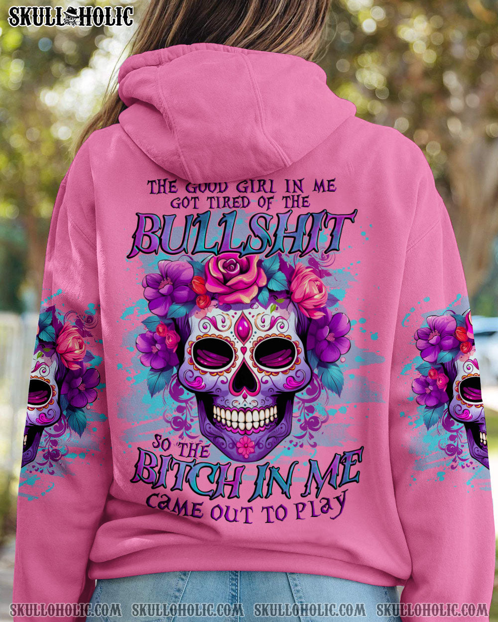 Tired of Bullshit Bitch in Me Came Out Floral Skull Attitude Graphic Pullover AOP Shirts _12_ dHIxK