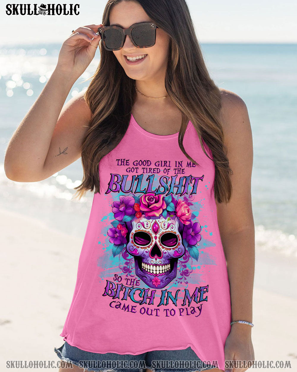 Tired of Bullshit Bitch in Me Came Out Floral Skull Attitude Graphic Pullover AOP Shirts _3_ p5Q98