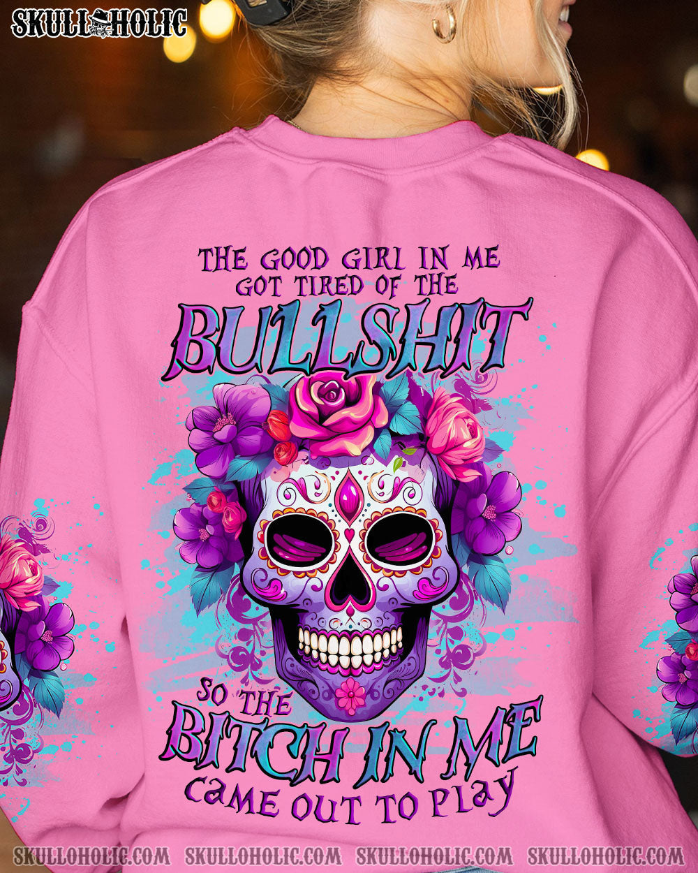 Tired of Bullshit Bitch in Me Came Out Floral Skull Attitude Graphic Pullover AOP Shirts _6_ mPLHz