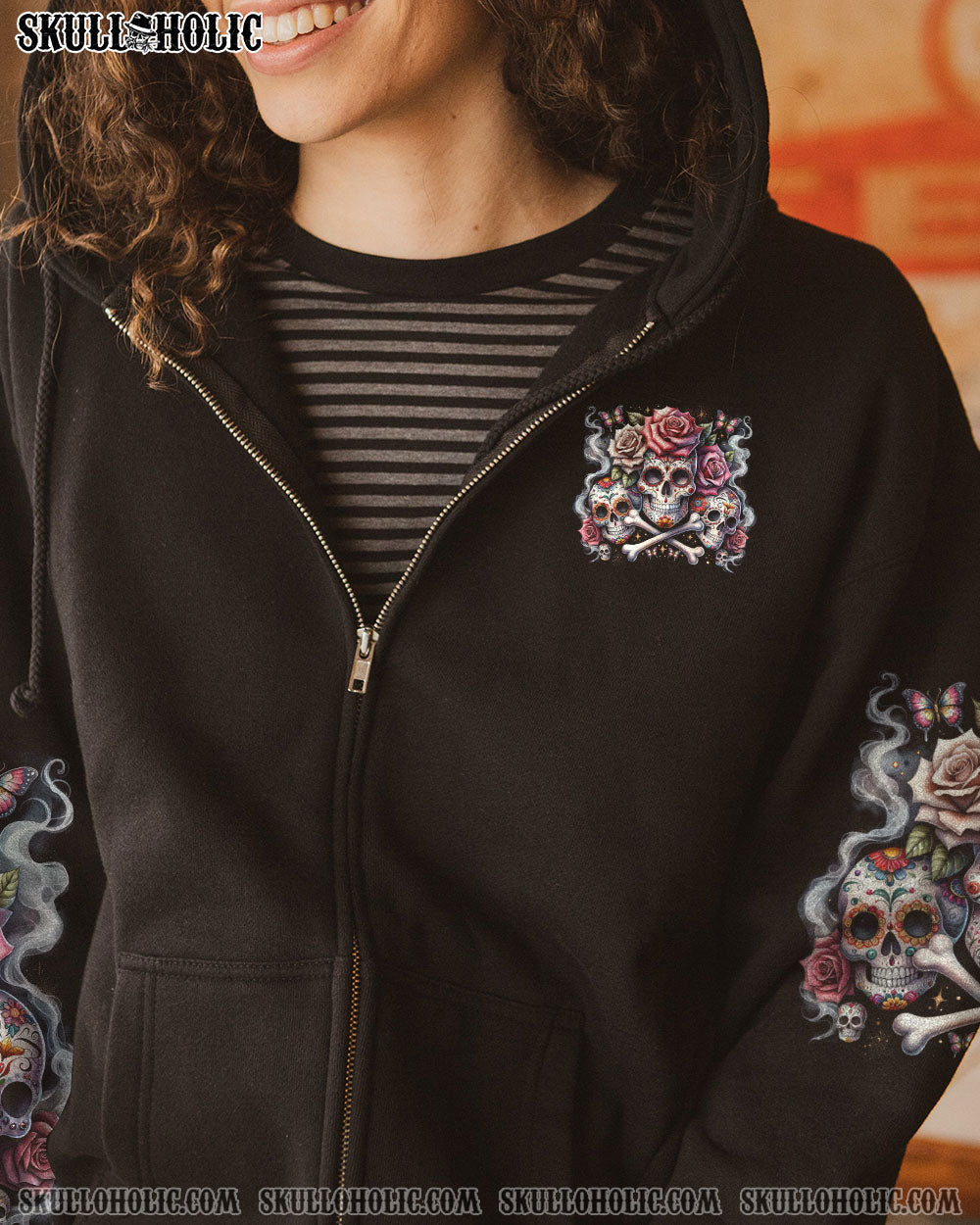 Tired of Bullshit Skull Bitch in Me Came Out Sugar Skulls and Roses Graphic AOP Shirts _8_ AYmbh