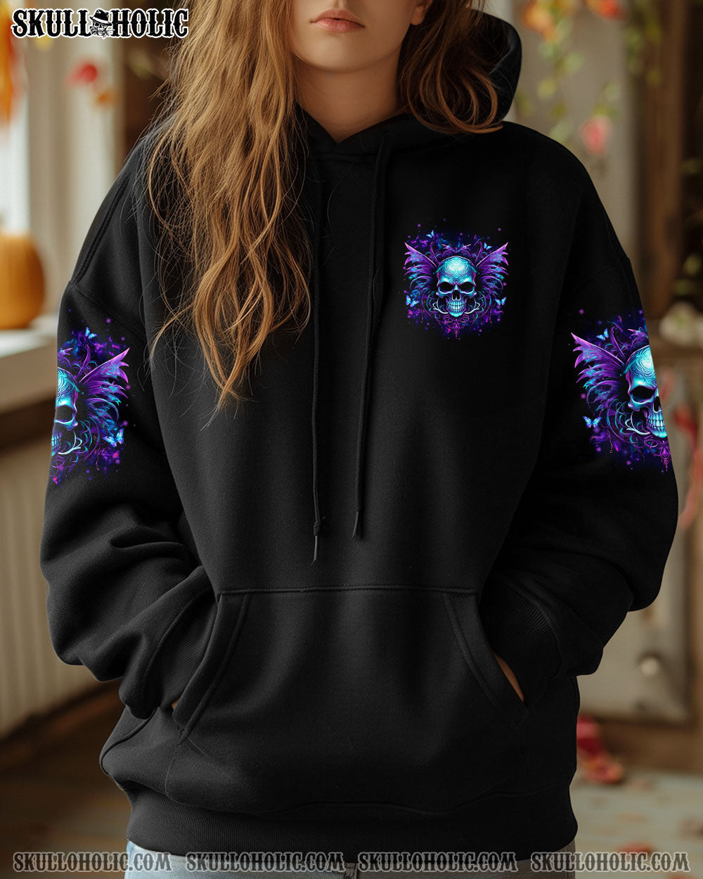 Tired of Bullshit Skull Bitch in Me Came out Purple Neon Skull Wings Graphic AOP Shirts _6_ Ixqdd