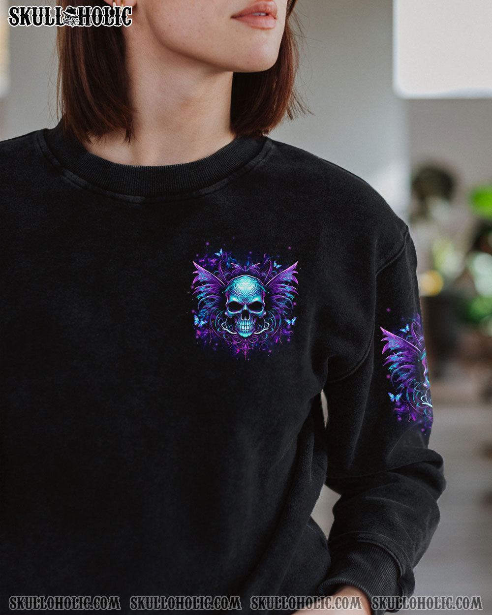 Tired of Bullshit Skull Bitch in Me Came out Purple Neon Skull Wings Graphic AOP Shirts _8_ JFBRh