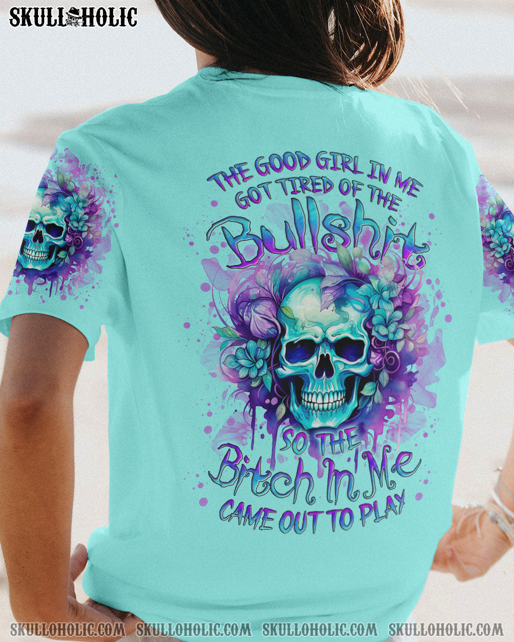 Tired of the Bullshit Skull Sassy Floral Graphic Colorful Skull AOP Shirts _10_ 8BaUi