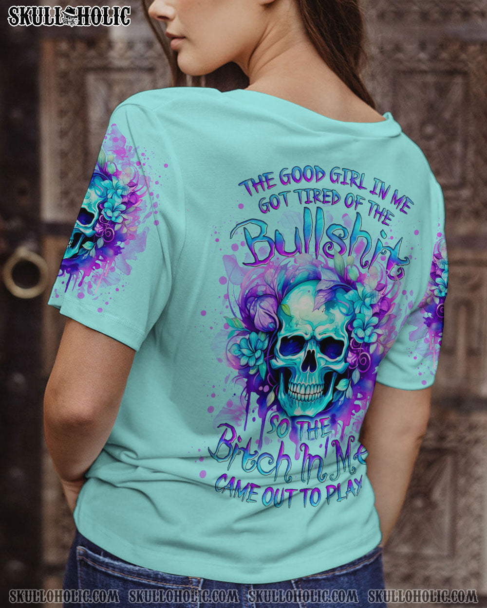 Tired of the Bullshit Skull Sassy Floral Graphic Colorful Skull AOP Shirts _12_ wCAmj
