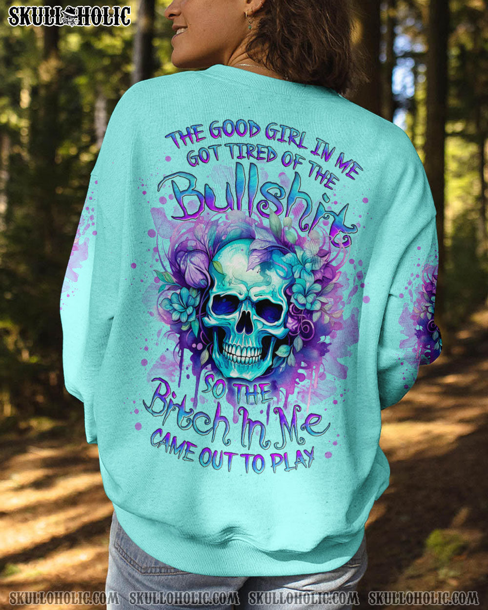 Tired of the Bullshit Skull Sassy Floral Graphic Colorful Skull AOP Shirts _3_ a3Pxx