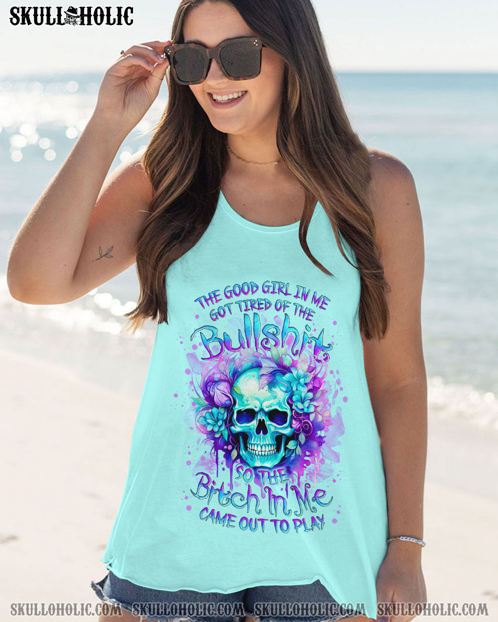 Tired of the Bullshit Skull Sassy Floral Graphic Colorful Skull AOP Shirts _5_ Q672q
