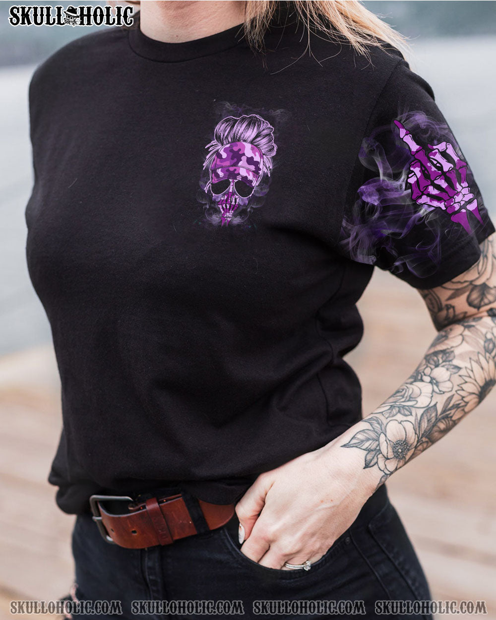 To that B with my name In Her Mouth Sassy Skull Purple Camo Attitude for Women AOP Shirts _10_ BgDv2