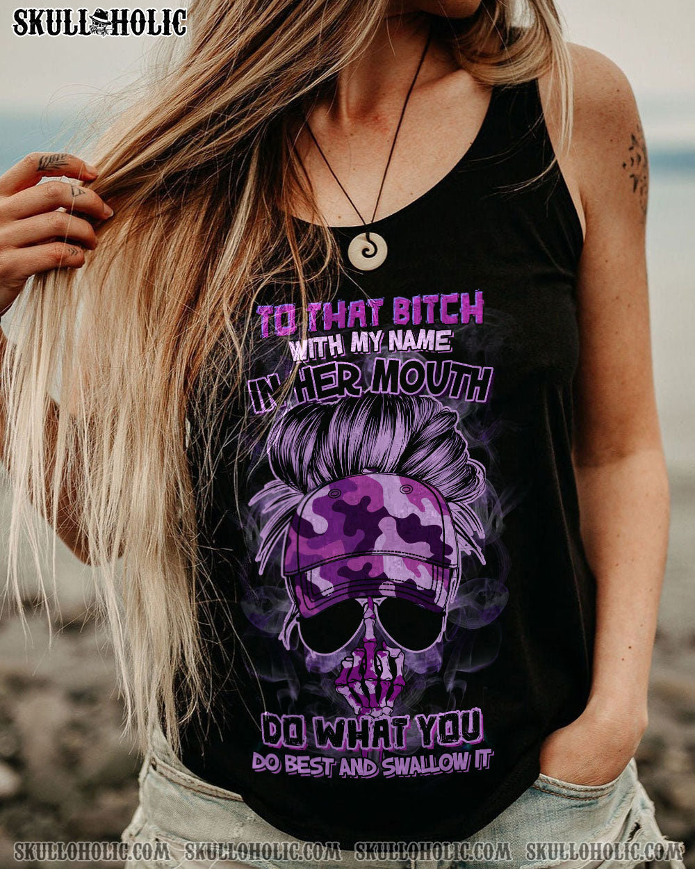 To that B with my name In Her Mouth Sassy Skull Purple Camo Attitude for Women AOP Shirts _14_ FEDDz