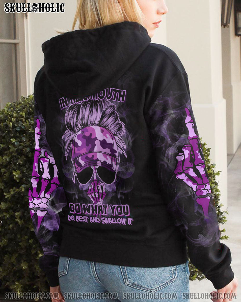 To that B with my name In Her Mouth Sassy Skull Purple Camo Attitude for Women AOP Shirts _6_ xS0wf