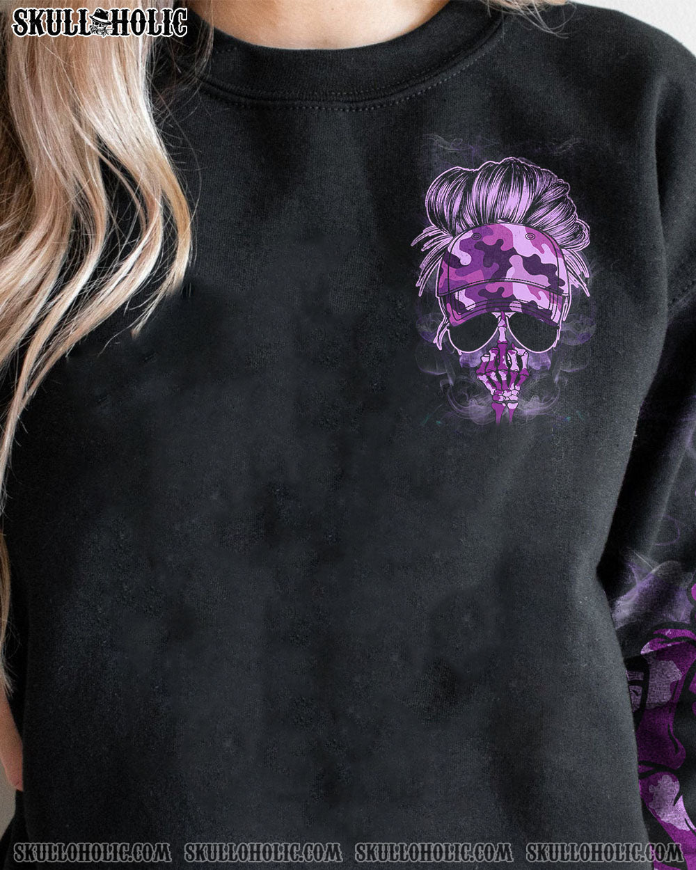 To that B with my name In Her Mouth Sassy Skull Purple Camo Attitude for Women AOP Shirts _7_ jTBLg