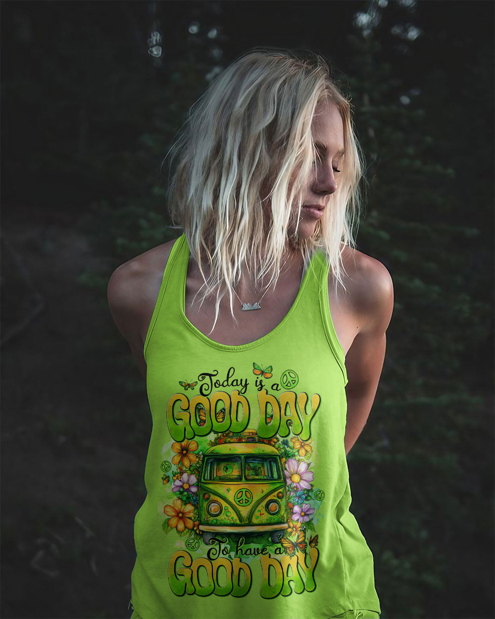 Today Is a Good Day to Have a Good Day Green Hippie Van Flower AOP Shirts _11_ OY8vD