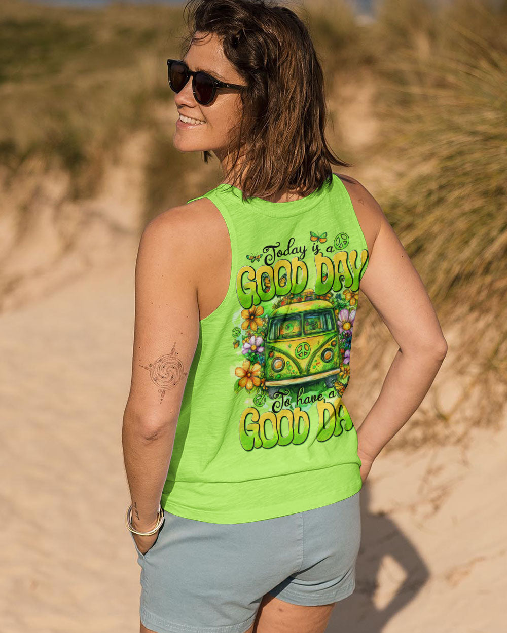 Today Is a Good Day to Have a Good Day Green Hippie Van Flower AOP Shirts _13_ NCpI7