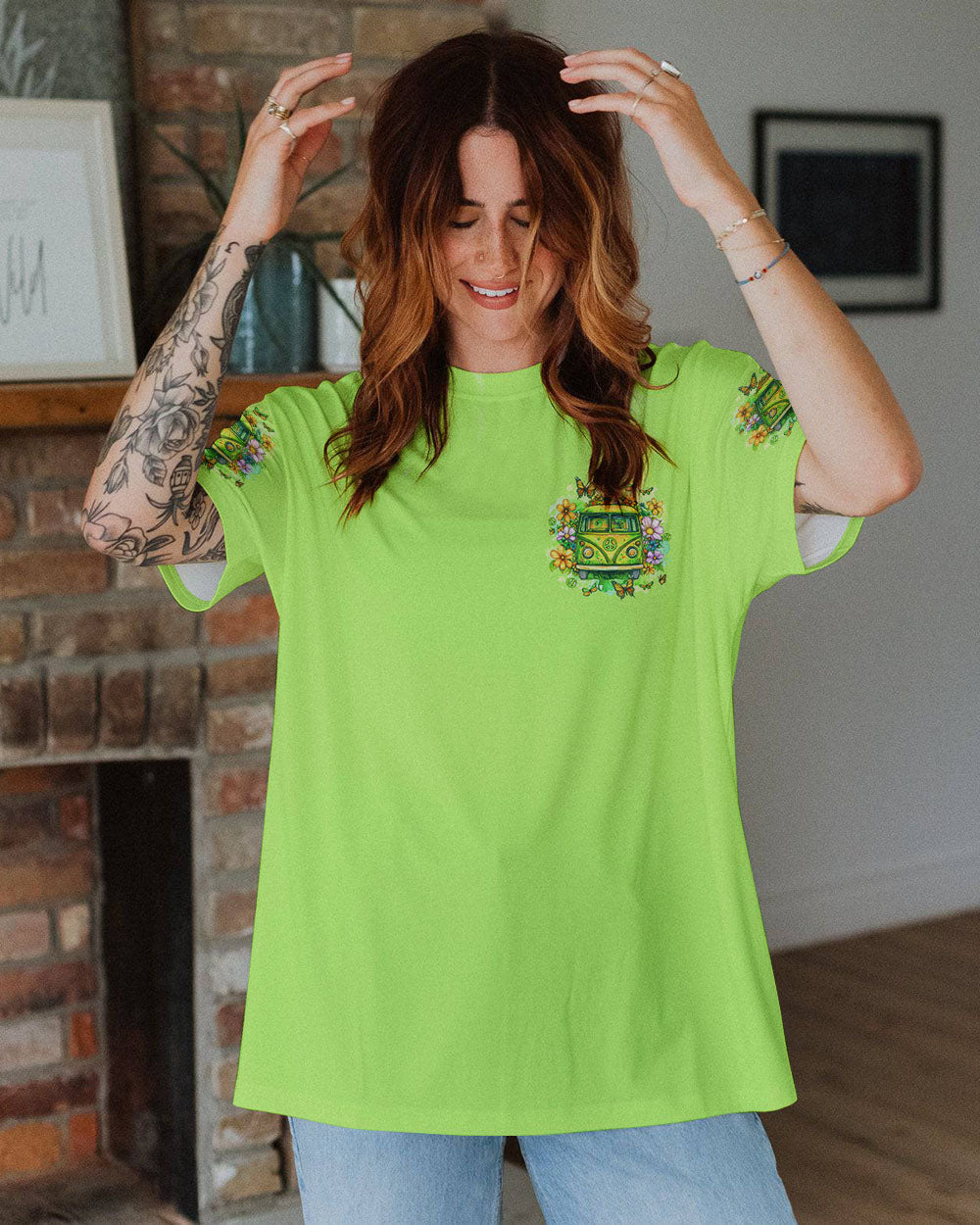 Today Is a Good Day to Have a Good Day Green Hippie Van Flower AOP Shirts _2_ 5Awcp