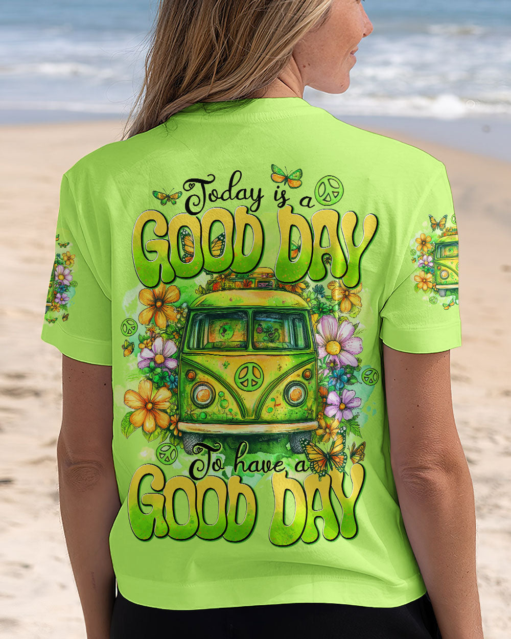 Today Is a Good Day to Have a Good Day Green Hippie Van Flower AOP Shirts _5_ 2Dweq