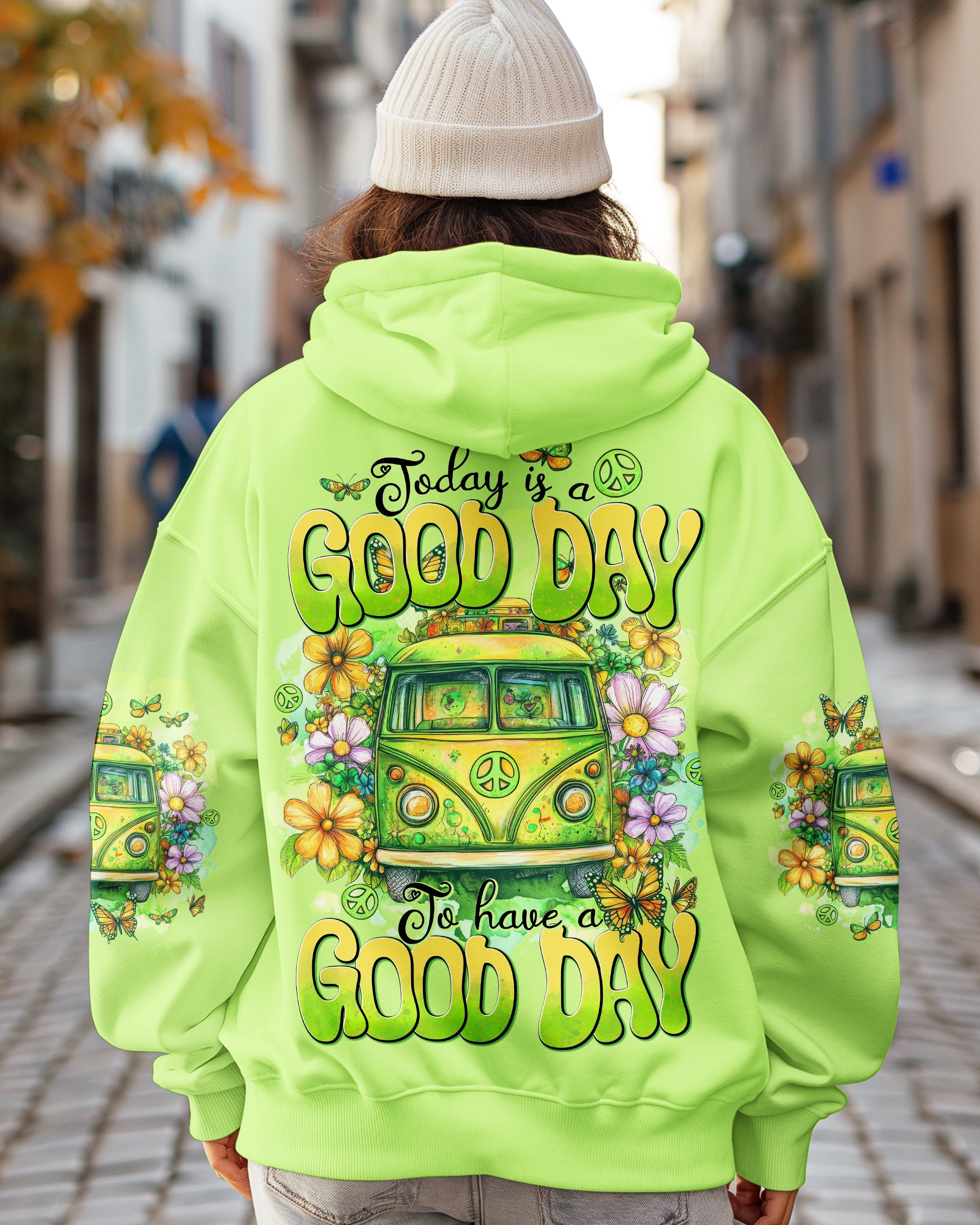 Today Is a Good Day to Have a Good Day Green Hippie Van Flower AOP Shirts _7_ SOKi6