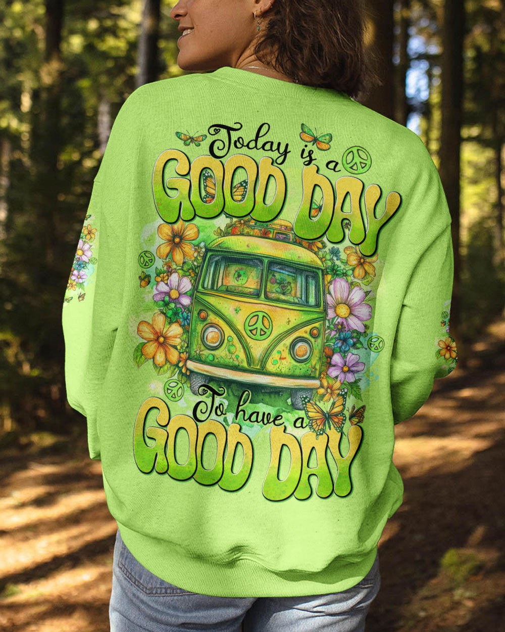 Today Is a Good Day to Have a Good Day Green Hippie Van Flower AOP Shirts _9_ y8tmj