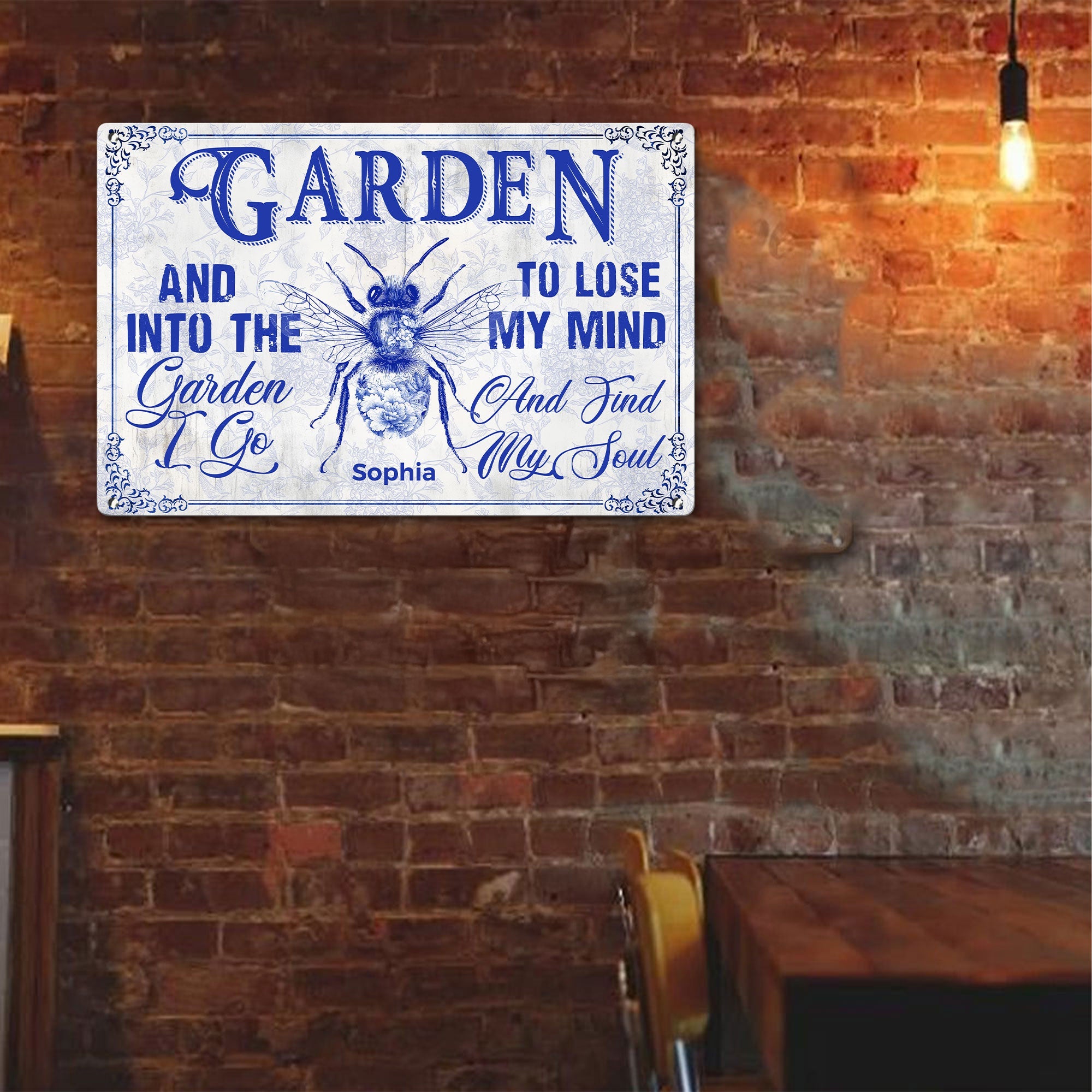 Toile De Jouy Style And Into The Garden I Go Personalized Metal Sign_10