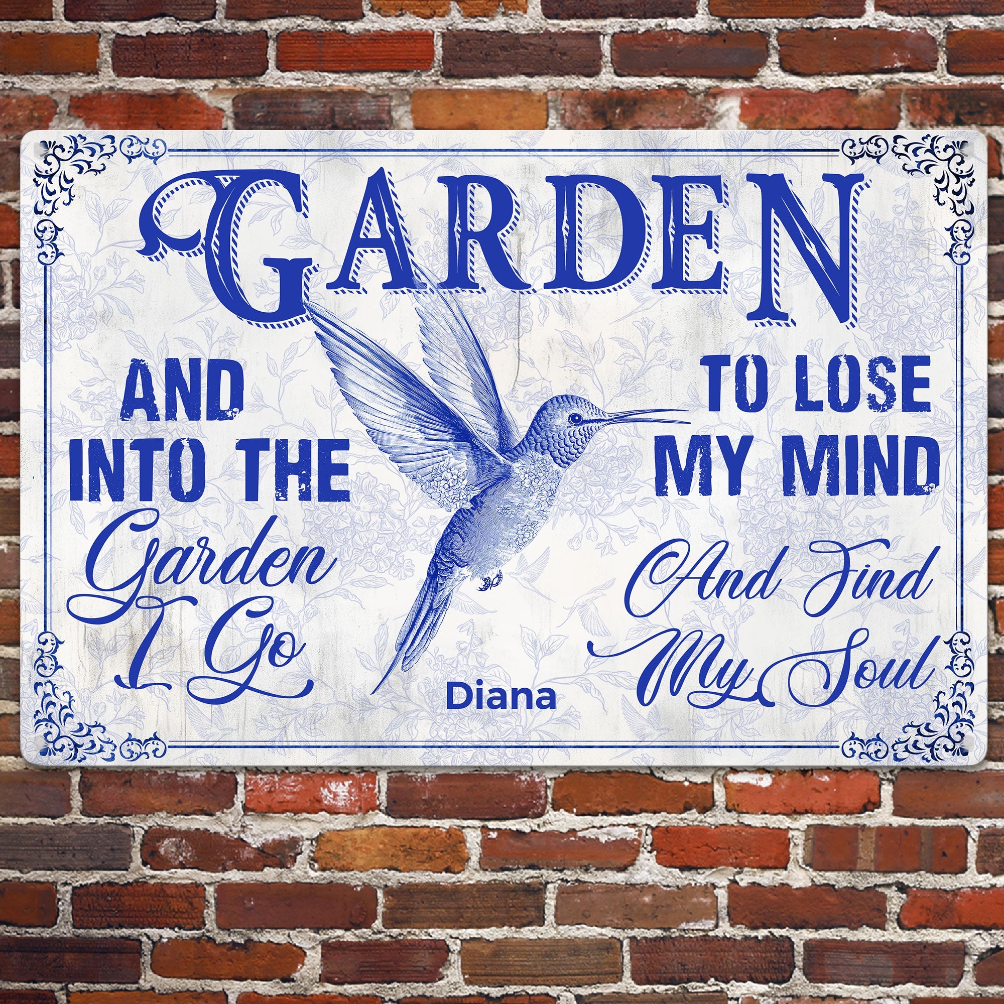 Toile De Jouy Style And Into The Garden I Go Personalized Metal Sign_7