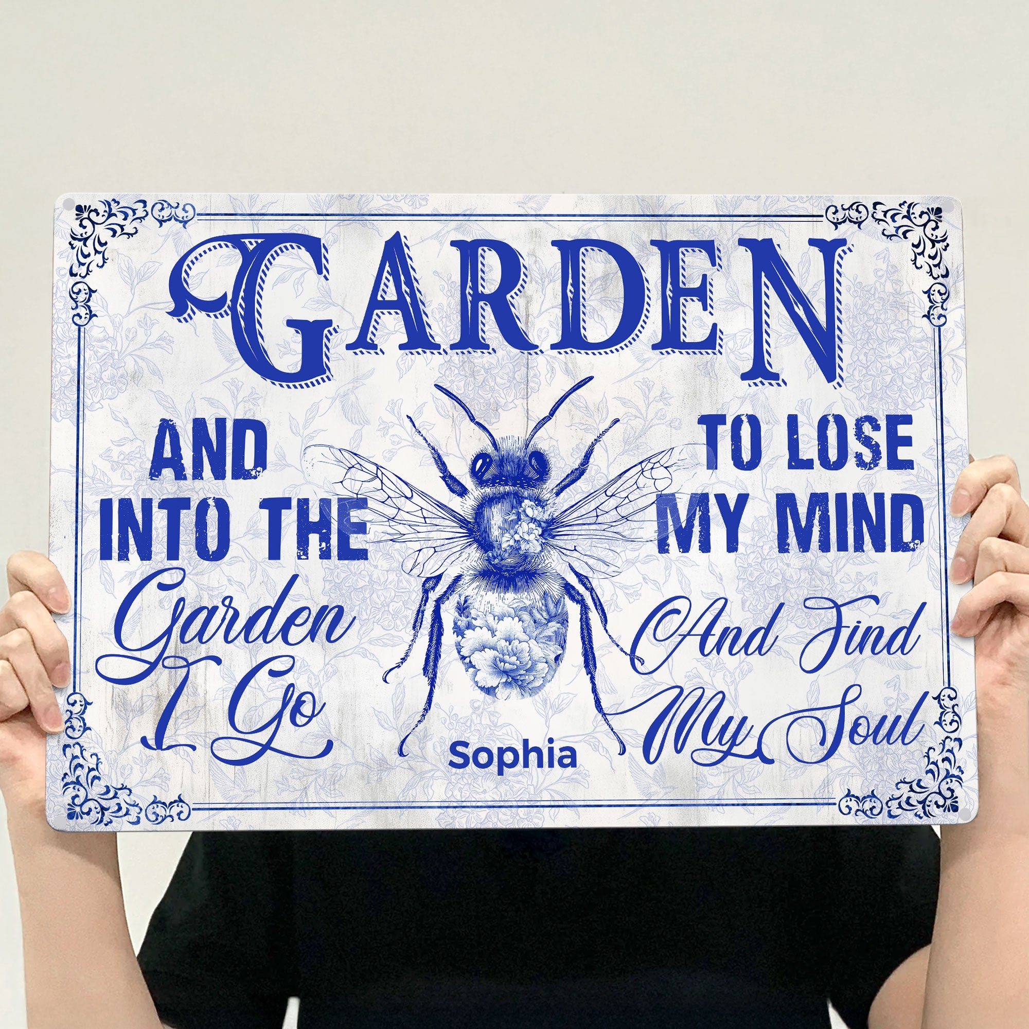 Toile De Jouy Style And Into The Garden I Go Personalized Metal Sign_8