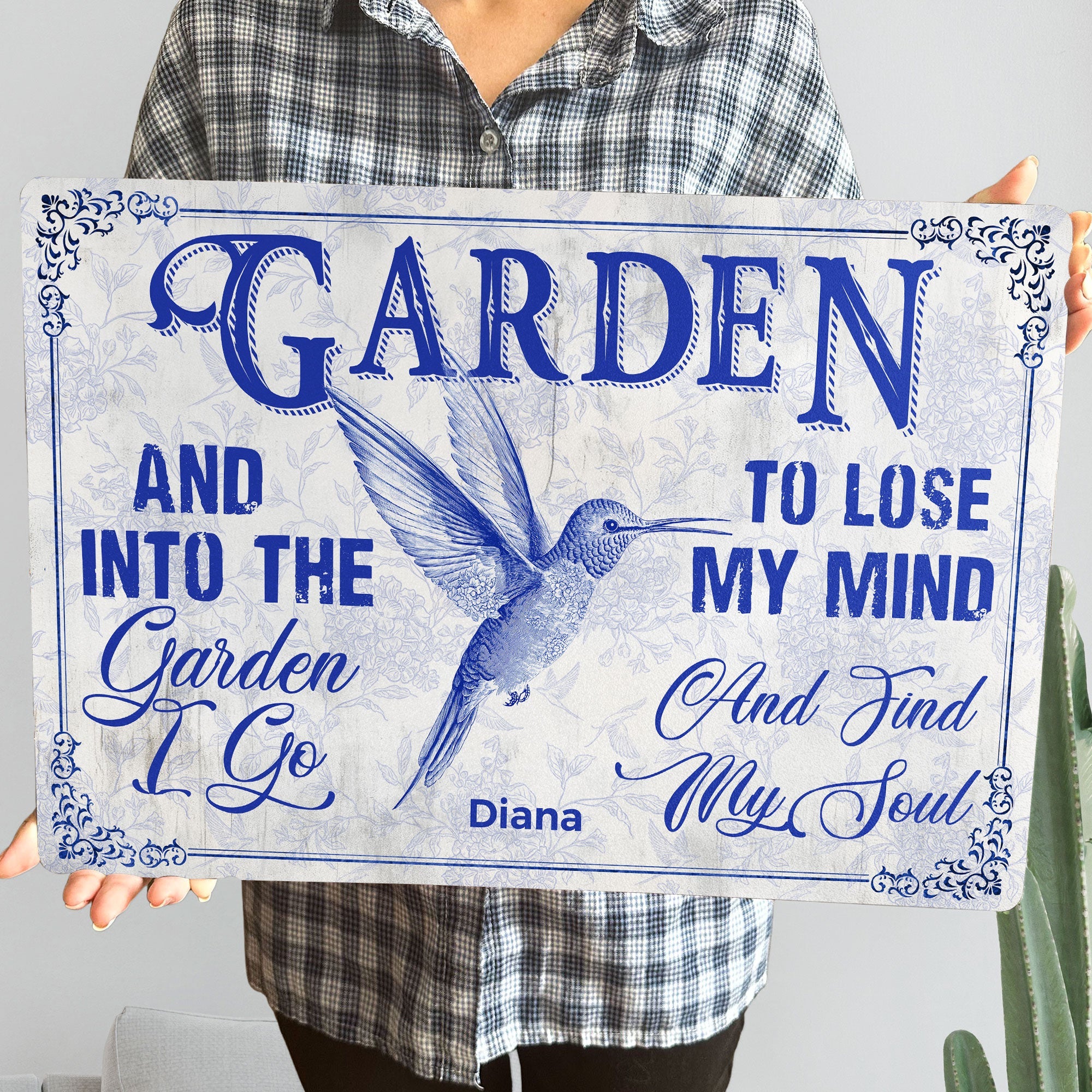 Toile De Jouy Style And Into The Garden I Go Personalized Metal Sign_9