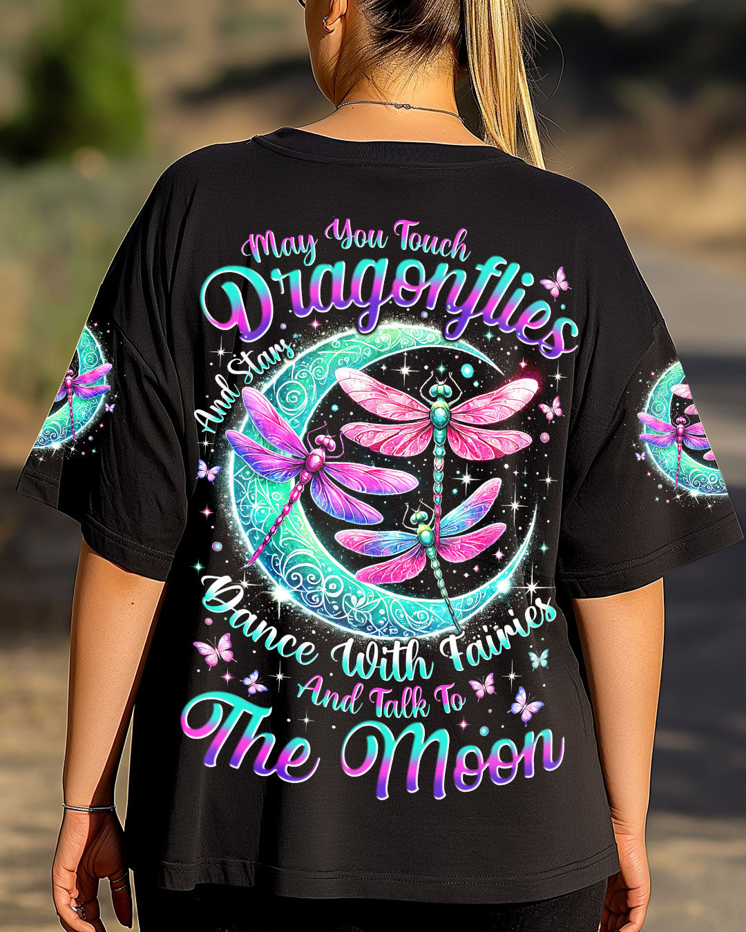 Touch Dragonflies Talk to the Moon Dragonfly and Moon Graphic AOP Shirts _17_ qEWr1