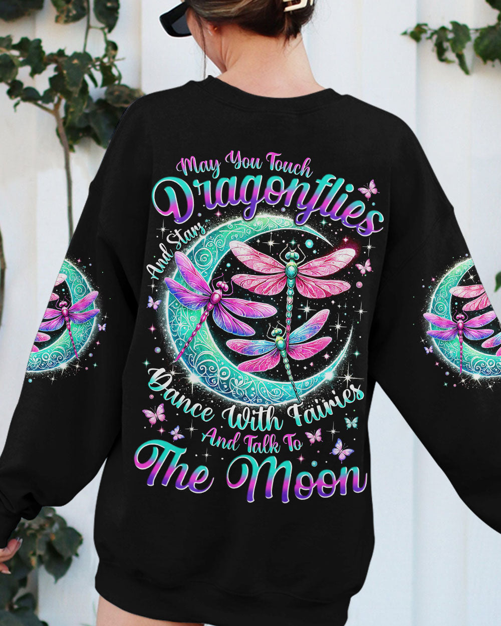 Touch Dragonflies Talk to the Moon Dragonfly and Moon Graphic AOP Shirts _23_ CSLAL