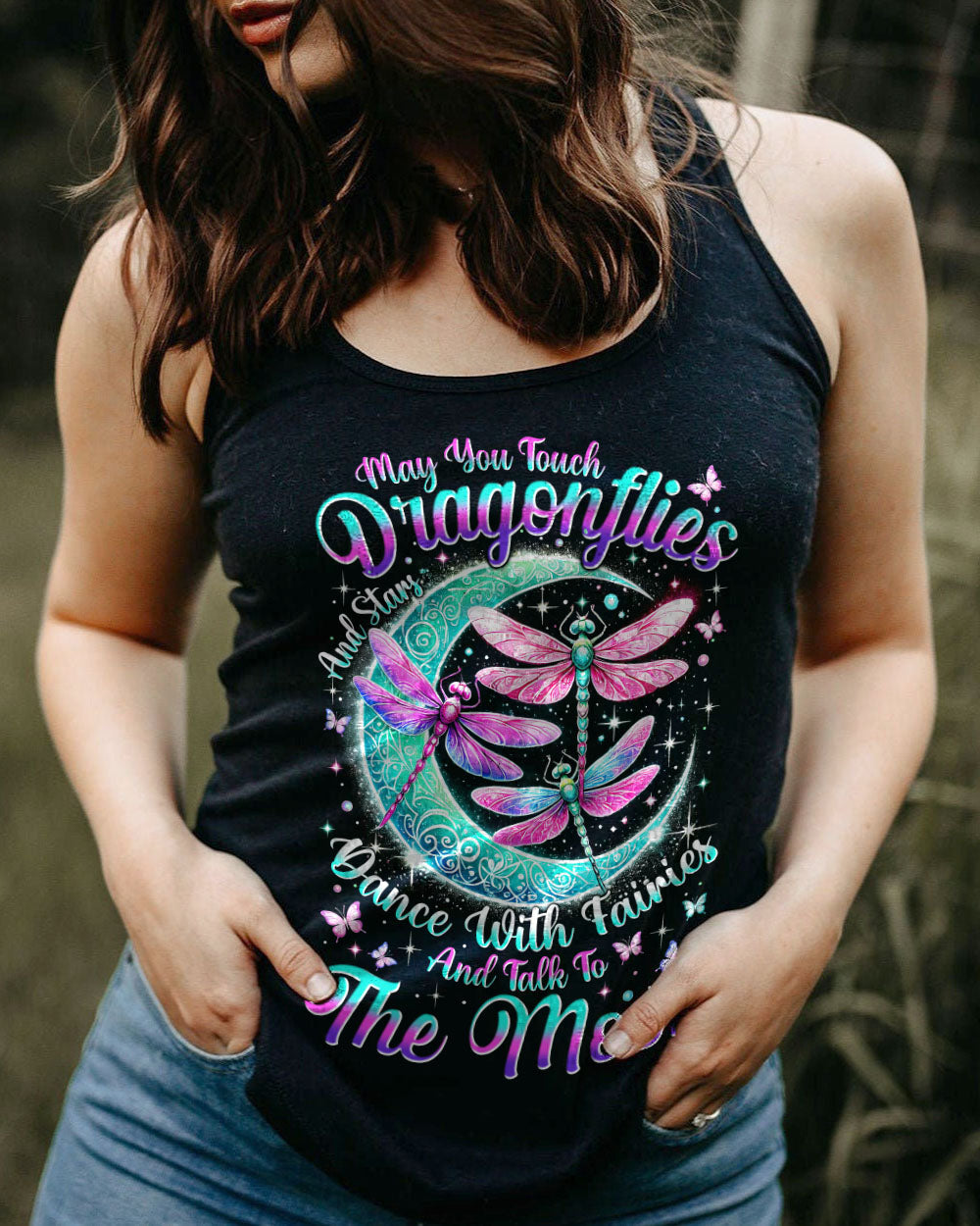 Touch Dragonflies Talk to the Moon Dragonfly and Moon Graphic AOP Shirts _25_ xGi0y