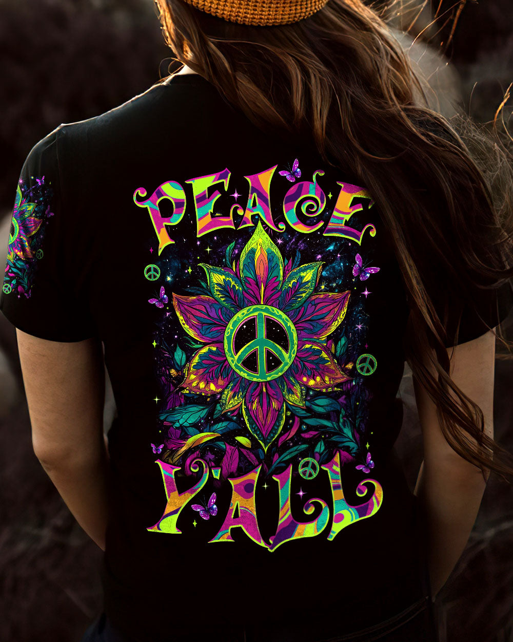 Trippy Peace Y_E2_80_99all Psychedelic Neon Floral Peace Sign Retro Hippie AOP Shirts _12_ ccI1R