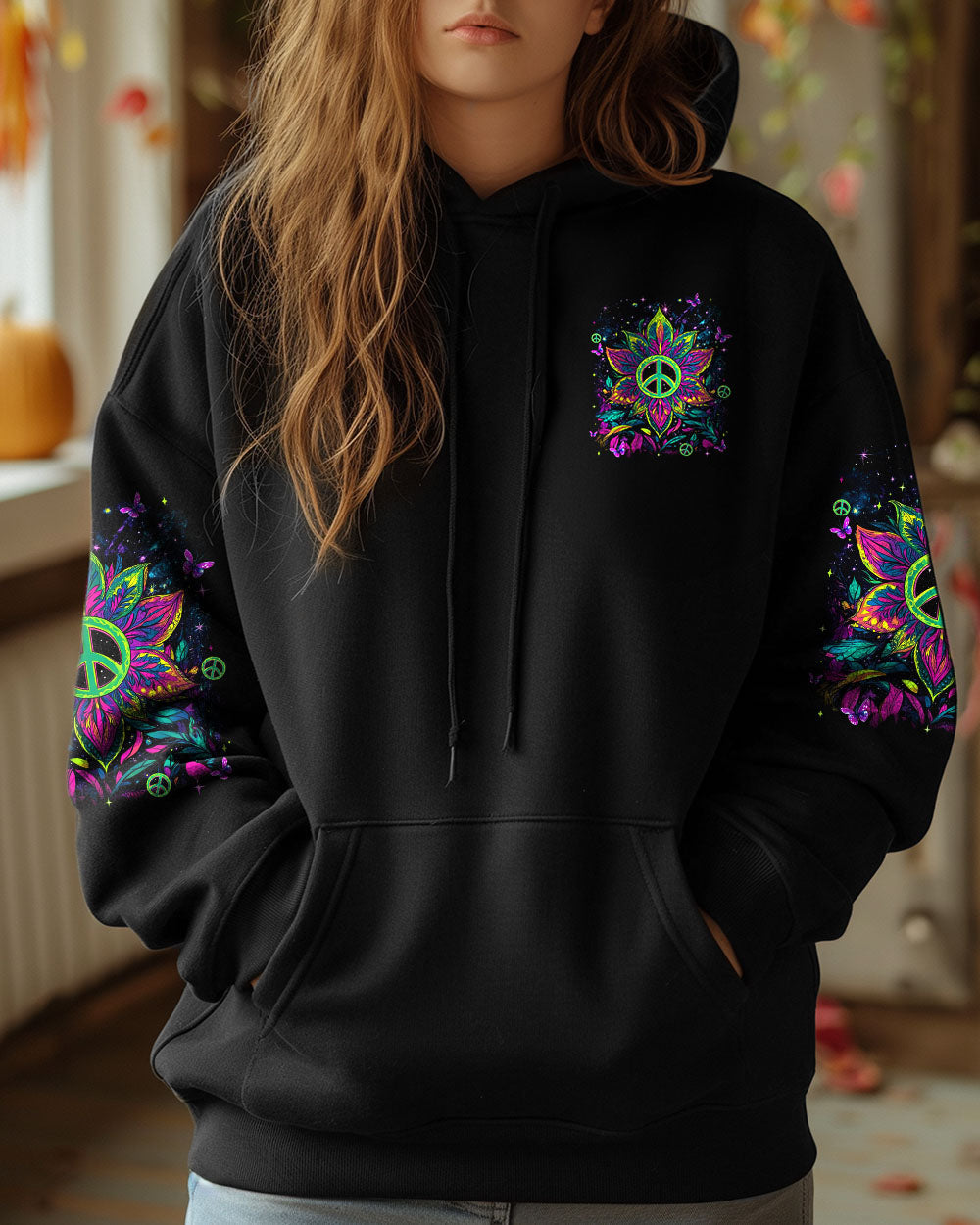 Trippy Peace Y_E2_80_99all Psychedelic Neon Floral Peace Sign Retro Hippie AOP Shirts _13_ AsT9n