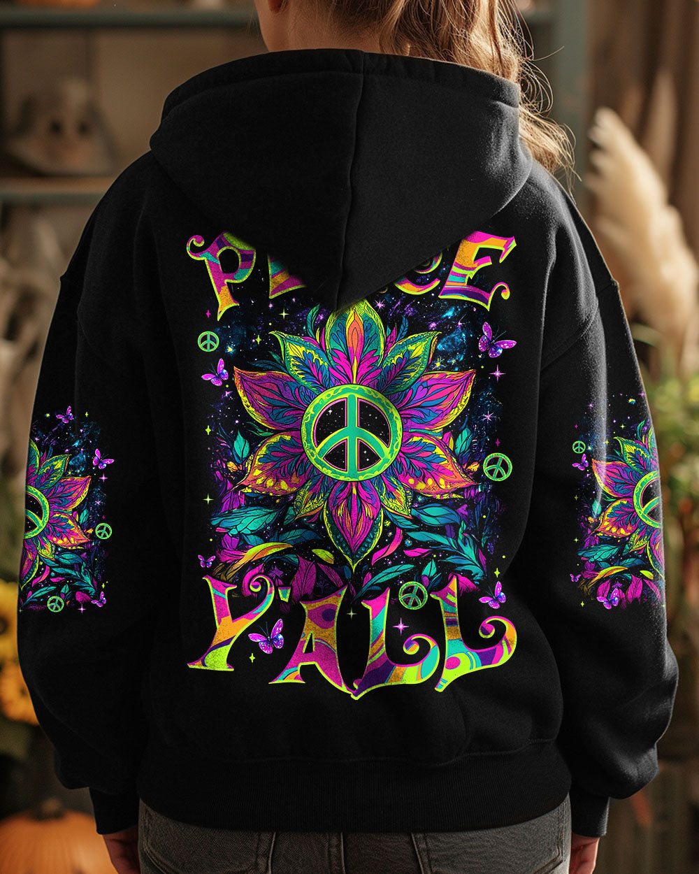 Trippy Peace Y_E2_80_99all Psychedelic Neon Floral Peace Sign Retro Hippie AOP Shirts _8_ KXkgL