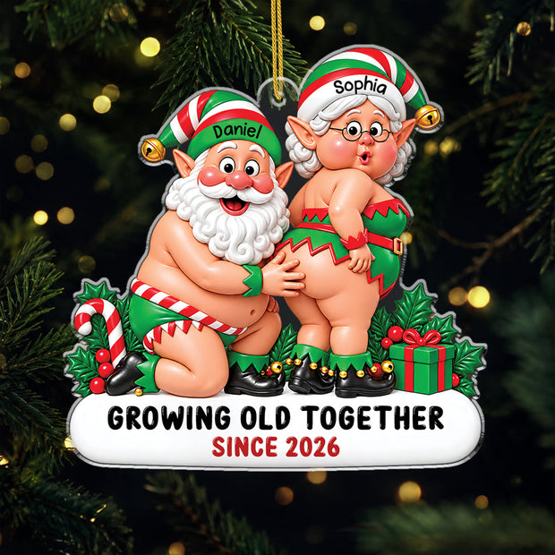 Funny Elf Santa Christmas Gift For Couple - Personalized Acrylic Ornament