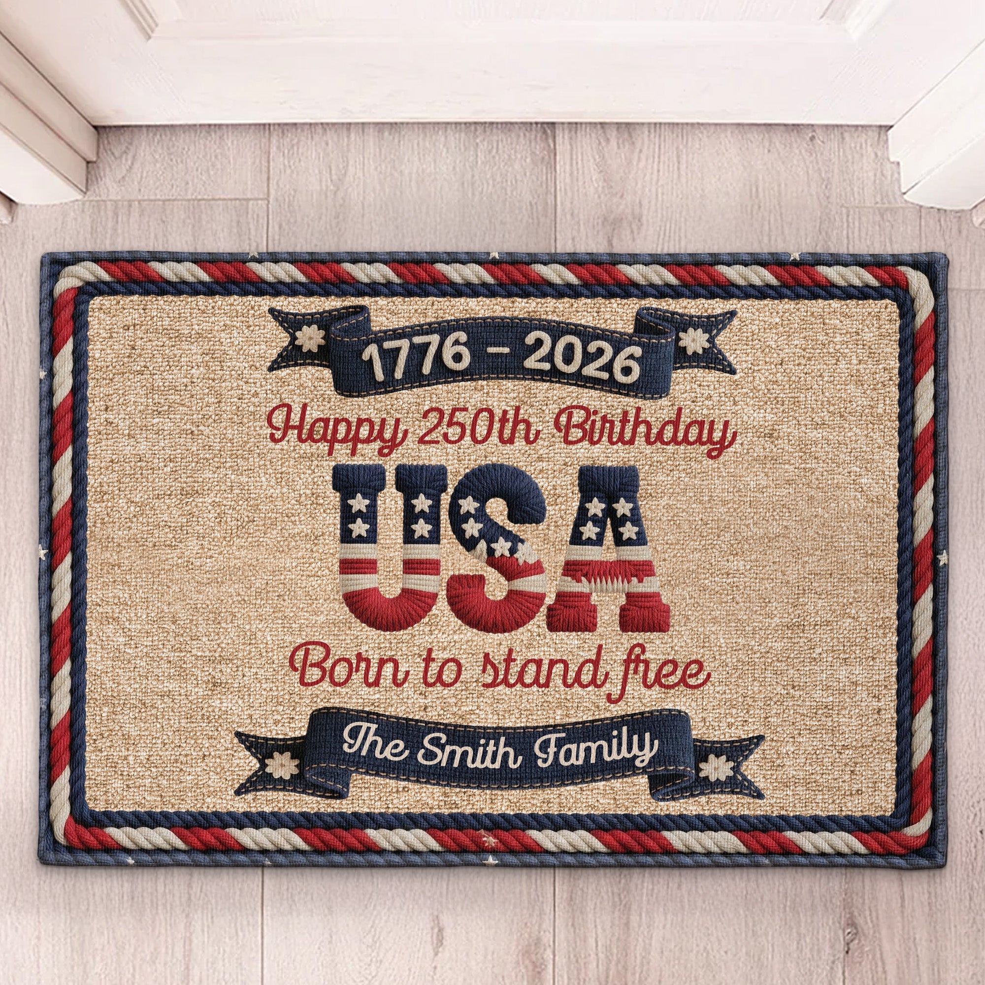 Usa 250Th Birthday Faux Yarn Pattern Personalized Doormat_1