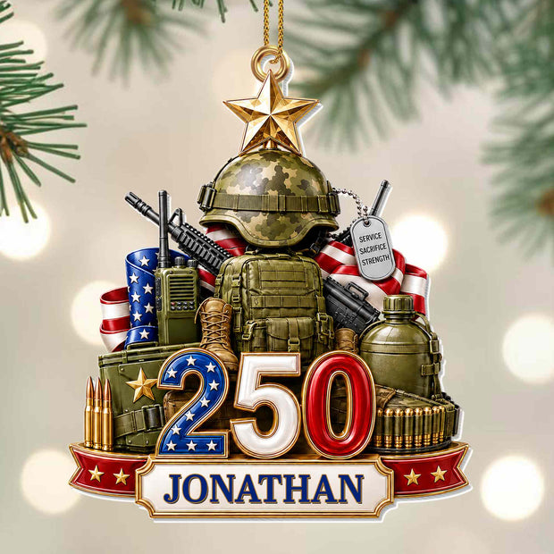 Service Sacrifice Strength - Personalized Acrylic Ornament - Gift For Family