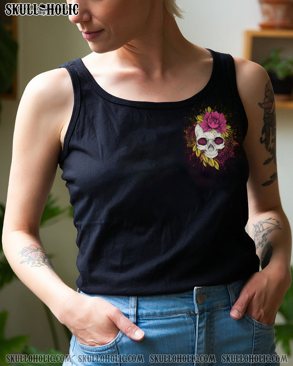 Warning This Tattooed Girl Does Not Play Well With Stupid People Skull _26 Flower Graphic AOP Shirts _12_ eRSJ2
