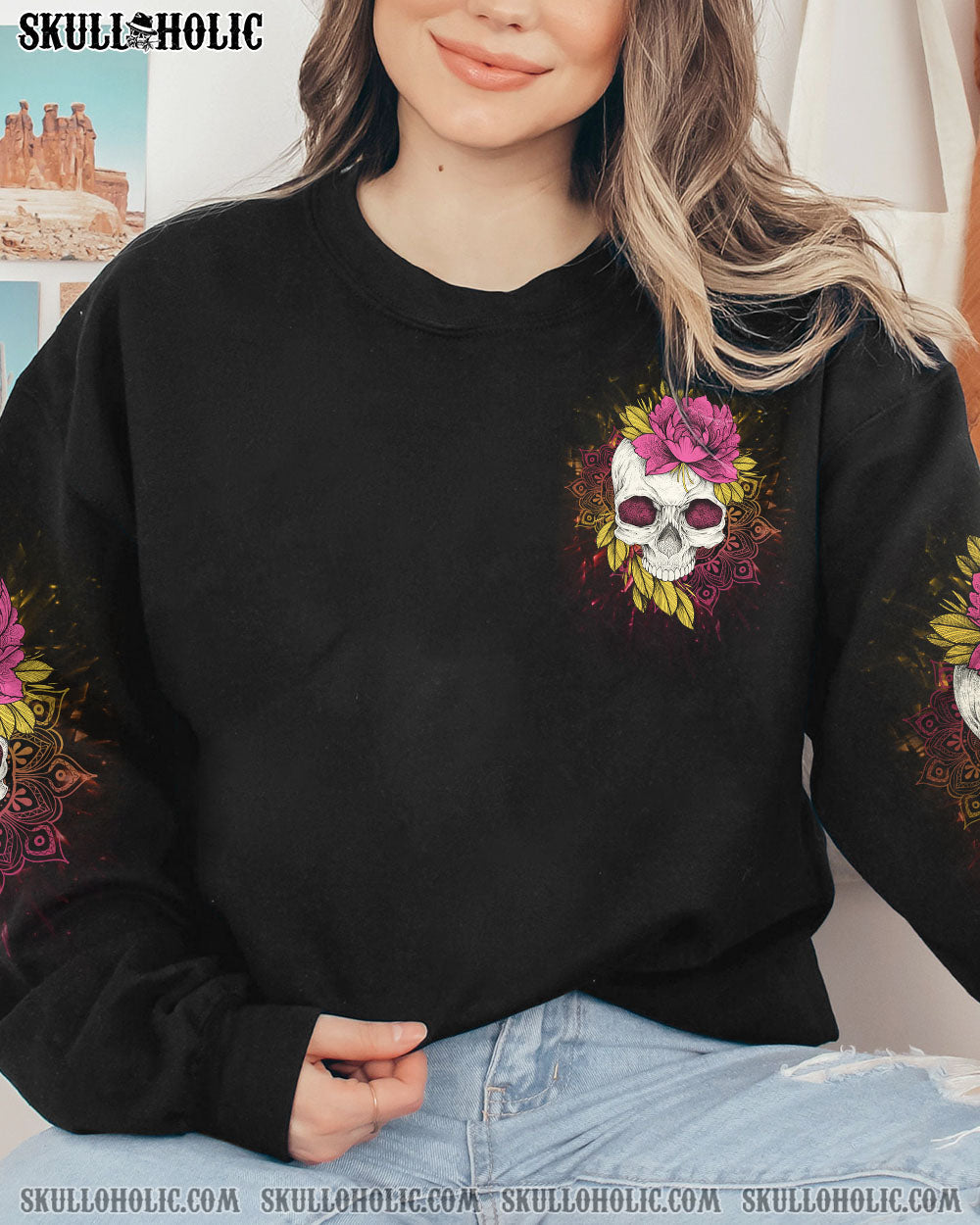 Warning This Tattooed Girl Does Not Play Well With Stupid People Skull _26 Flower Graphic AOP Shirts _4_ 2D13m