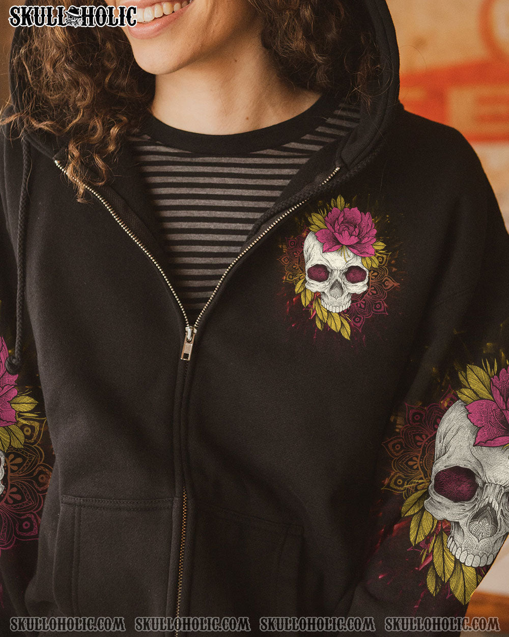 Warning This Tattooed Girl Does Not Play Well With Stupid People Skull _26 Flower Graphic AOP Shirts _6_ NeInE