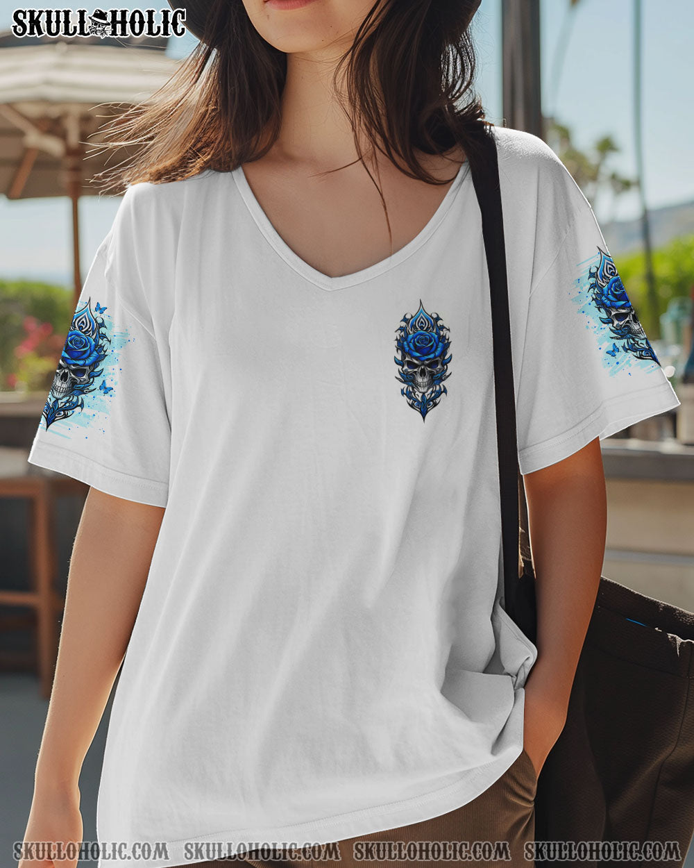 Warning this Tattooed Girl does not Play well with Stupid People Blue Skull Rose Graphic AOP Shirts _12_ KVgCe