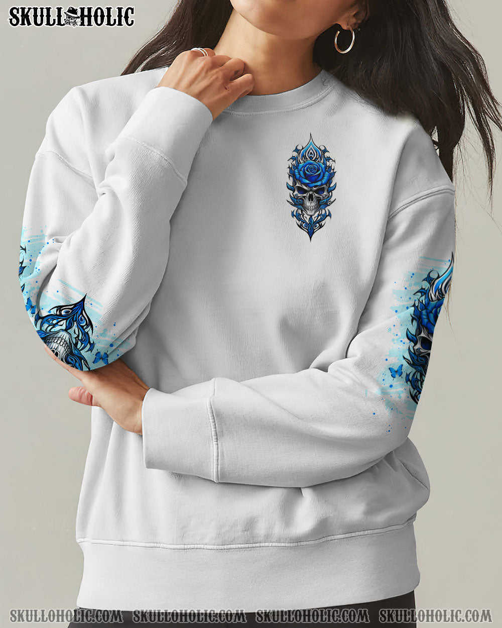 Warning this Tattooed Girl does not Play well with Stupid People Blue Skull Rose Graphic AOP Shirts _2_ mk6no