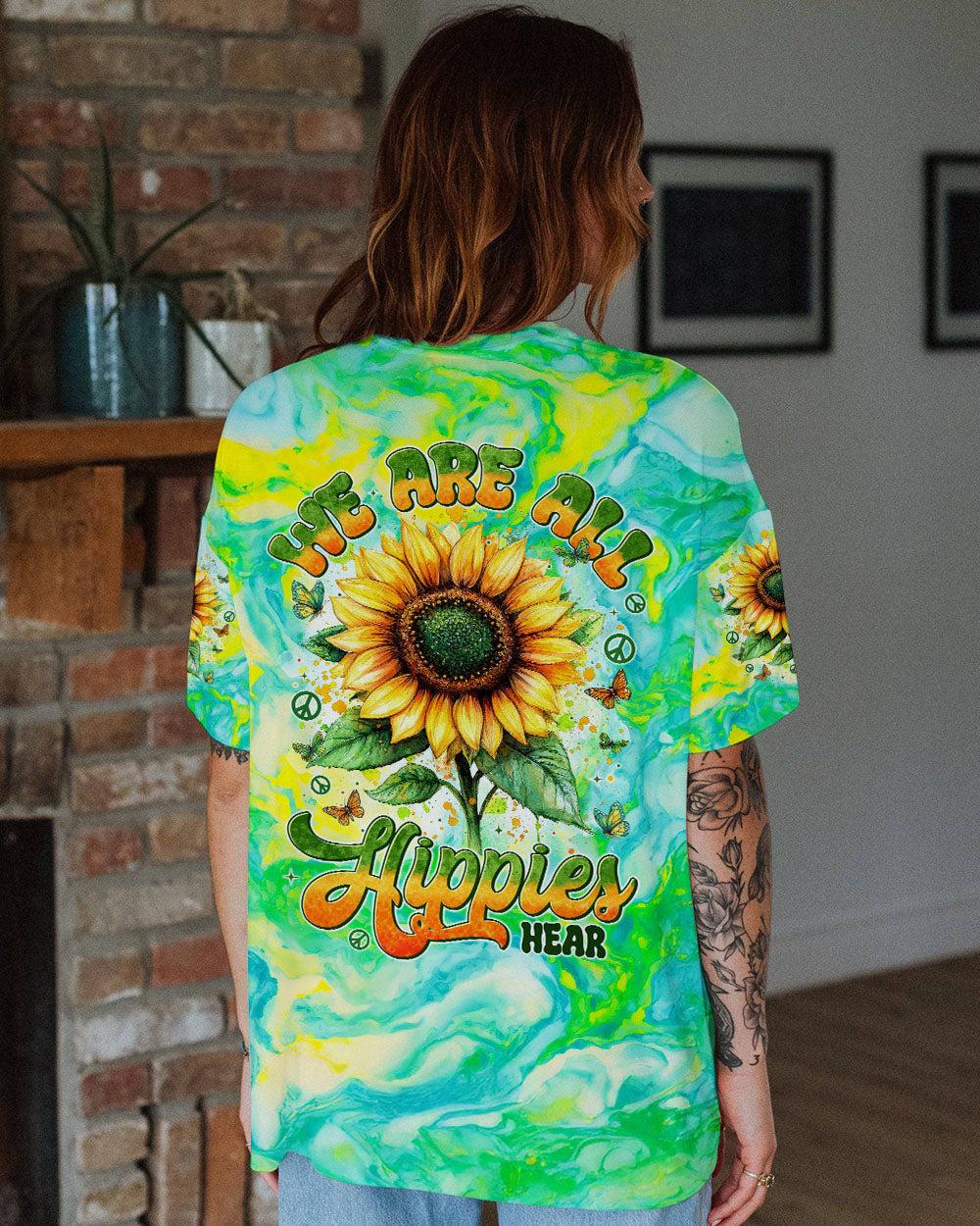 We Are All Hippies at Heart Sunflower Tie Dye Hippie Graphic AOP Shirts _8_ bAfng