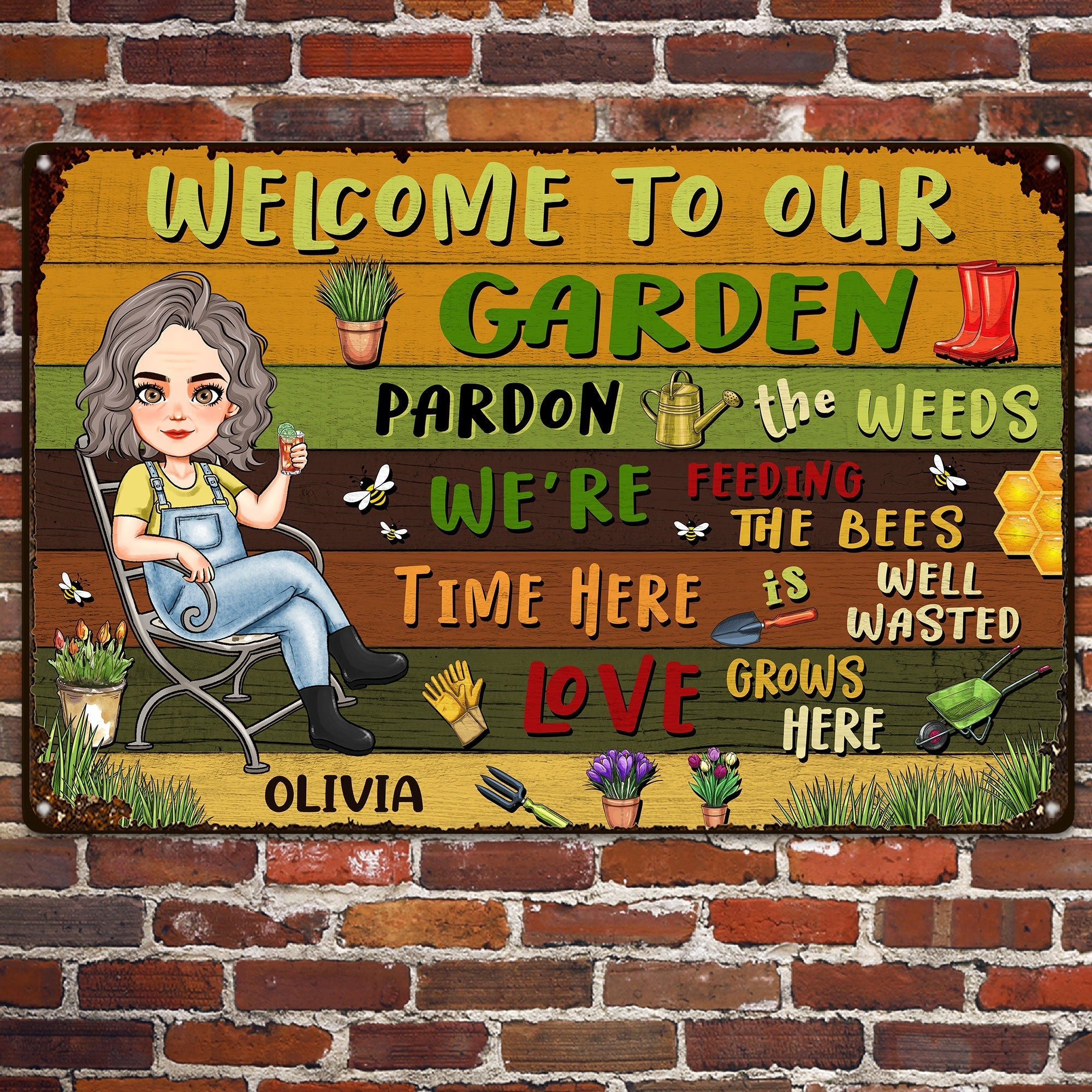 Welcome To Our Garden Personalized Metal Sign_2_79b5560b f753 4bbd 9a9c 9fd6dd863a3b