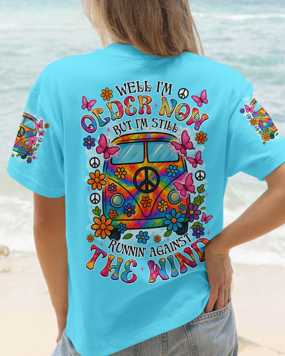 Well I_E2_80_99m Older Now But I_E2_80_99m Still Runnin_E2_80_99 Against the Wind Retro Hippie Van Graphic Tee AOP Shirts _1_ i4waY