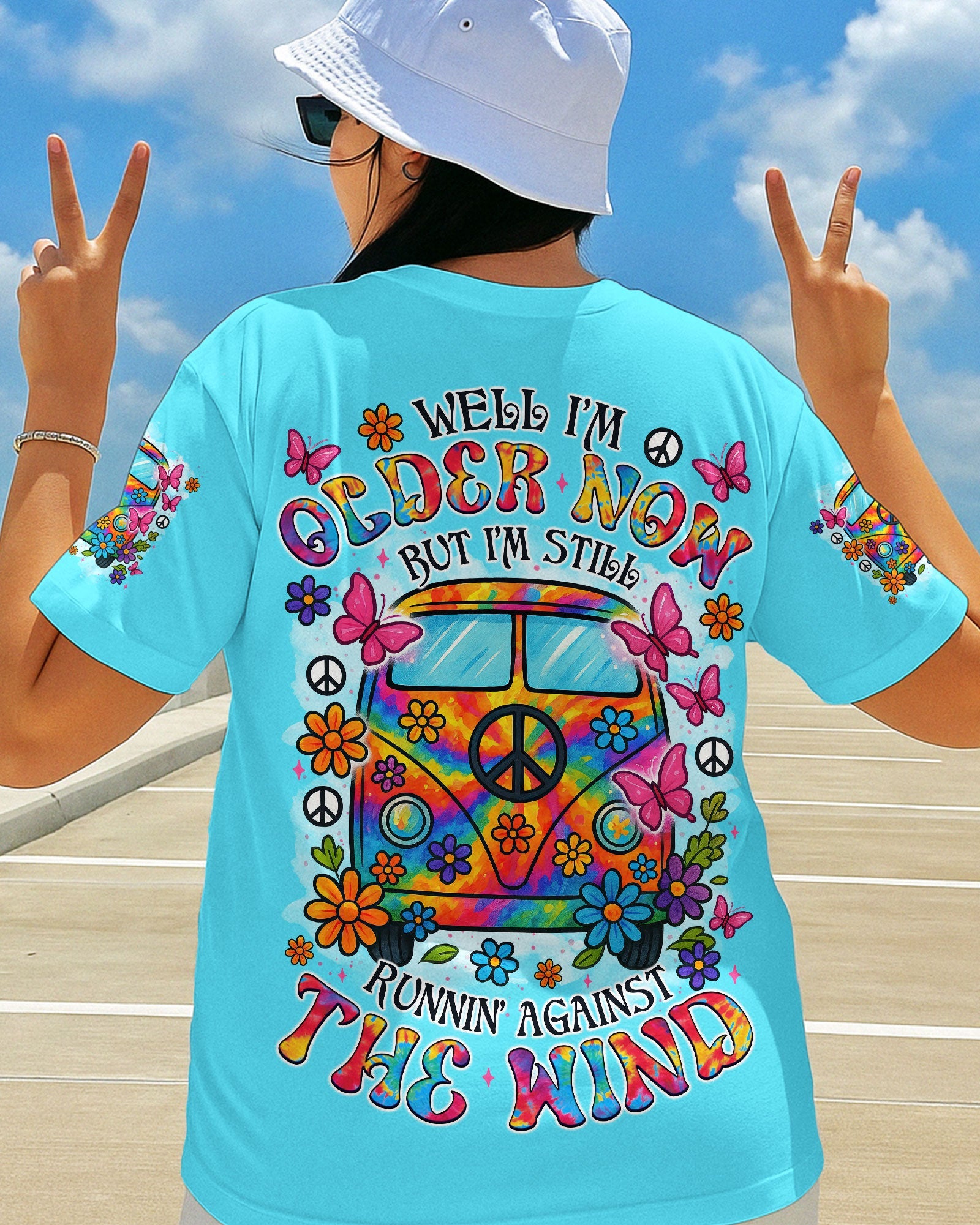Well I_E2_80_99m Older Now But I_E2_80_99m Still Runnin_E2_80_99 Against the Wind Retro Hippie Van Graphic Tee AOP Shirts _4_ eHJpX