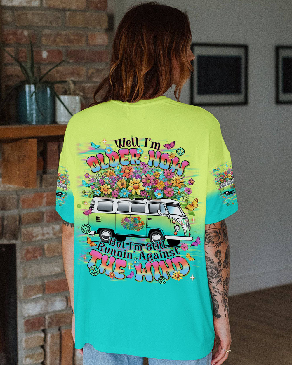 Well I_E2_80_99m Older Now But I_E2_80_99m Still Runnin_E2_80_99 Against the Wind Retro Van and Flower Power AOP Shirts _1_ gwRy6